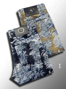 蓝色(高f奢品质)2025秋冬厚款条绒高端男裤植物花小直筒男裤保暖