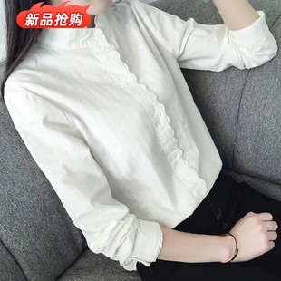 聚崇尚潮流优品蕾丝洋气叠穿长袖衬衫衬衫女秋冬衬衣加绒打底立领