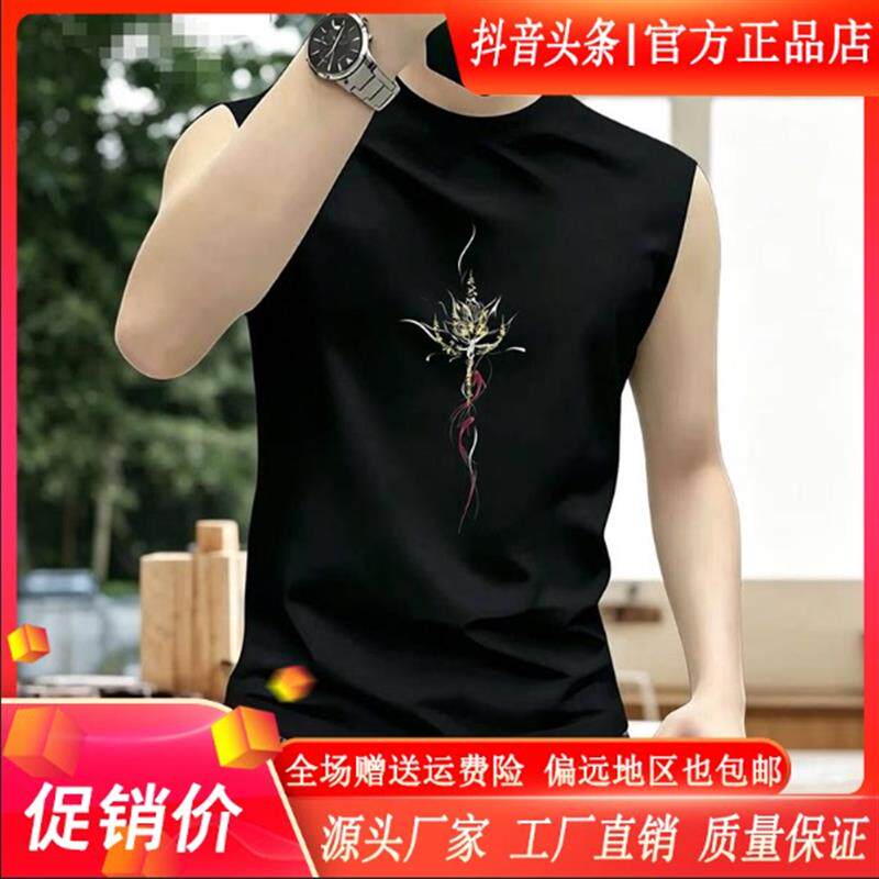 北嘉服饰轻奢潮流背心恤男士2026新款夏季纯棉半袖潮流宽松背心