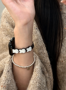 可爱小白兔金属手链适用苹果手表11代applewatchS10iwatch9腕带女