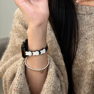 可爱小白兔金属手链适用苹果手表11代applewatchS10iwatch9腕带女