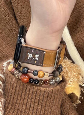美式复古棒球小狗皮质表带适用苹果手表S11applewatch10iwatch9/8