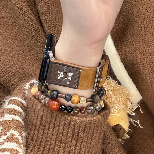 美式复古棒球小狗皮质表带适用苹果手表S11applewatch10iwatch9/8
