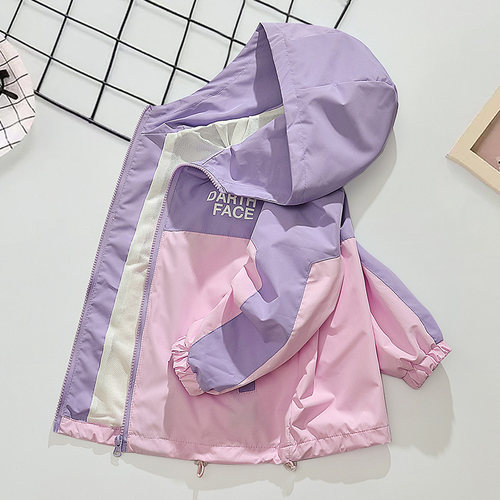 拼色开衫冲锋衣儿童女童外套