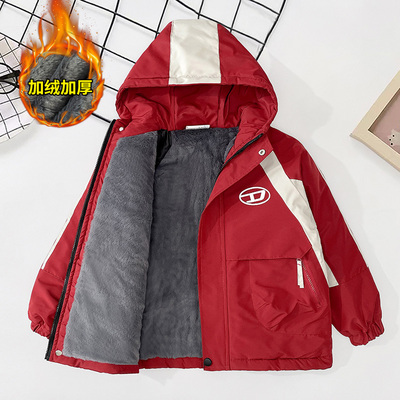 大童撞色外套加绒秋冬季