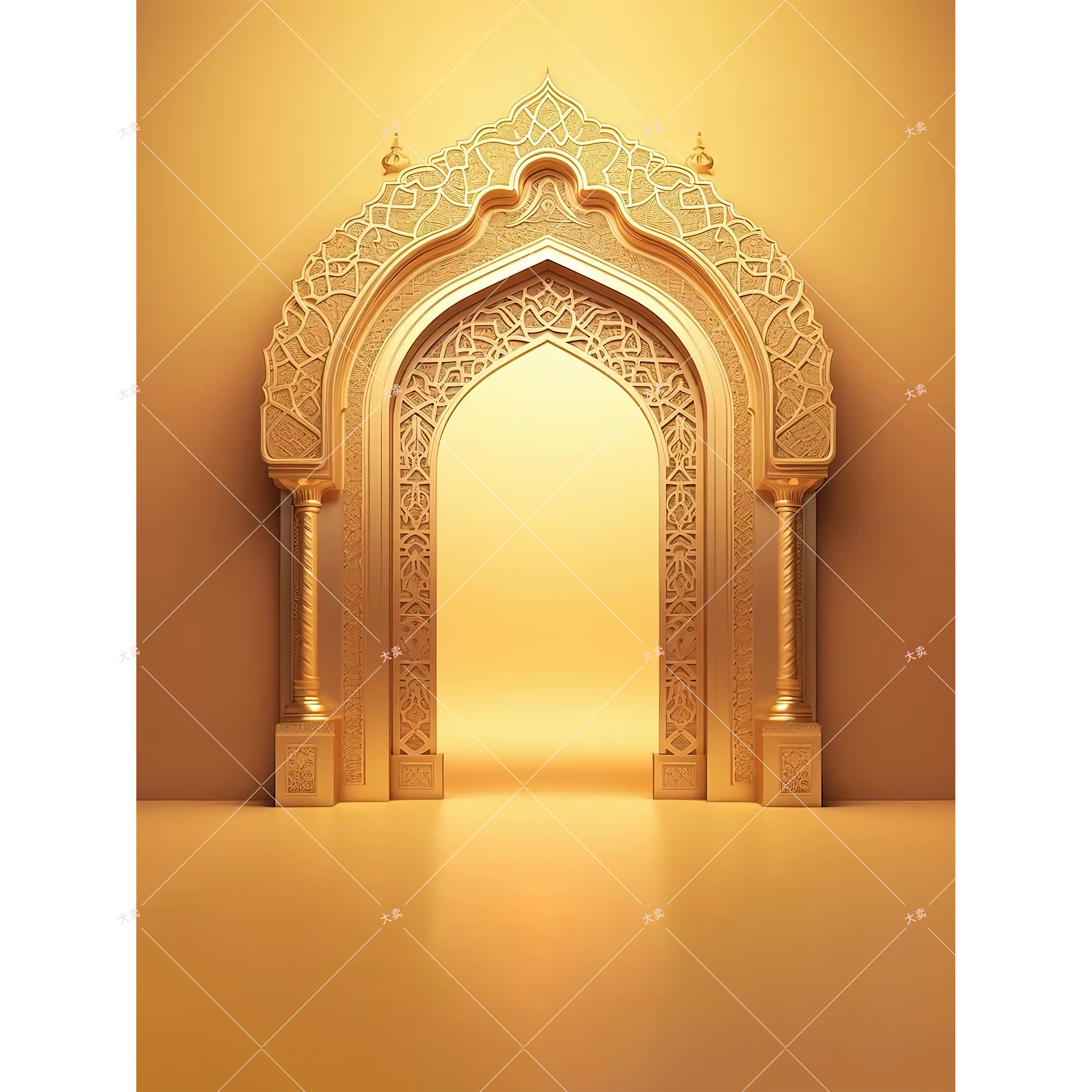 复古金色拱门背景布3D立体高清仿真雕刻纹理摄影背景布