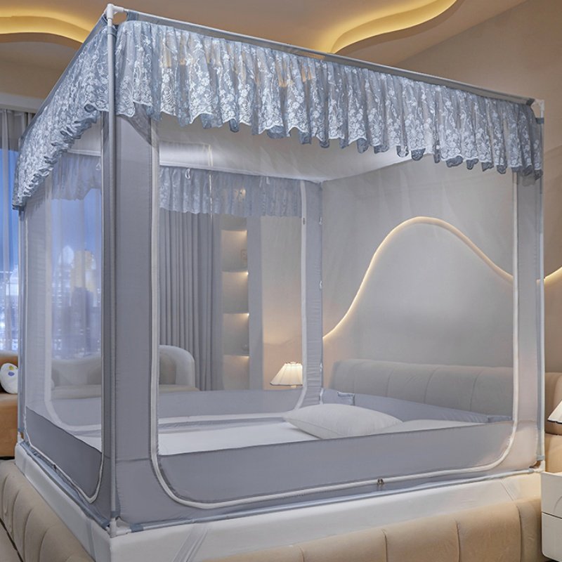 蚊帐家用2026新款卧室高级婴儿童防摔纹帐免安装公主床帘防止掉床