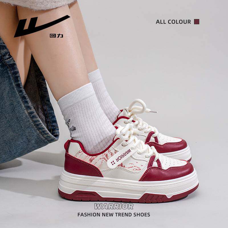 新品复古红山水印花板鞋交叉绑带舒适厚底鞋高街潮酷圆头学生鞋女
