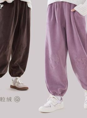 儿童女裤加绒款女童宽松外裤小学生女孩厚裤子中童大童收口运动裤