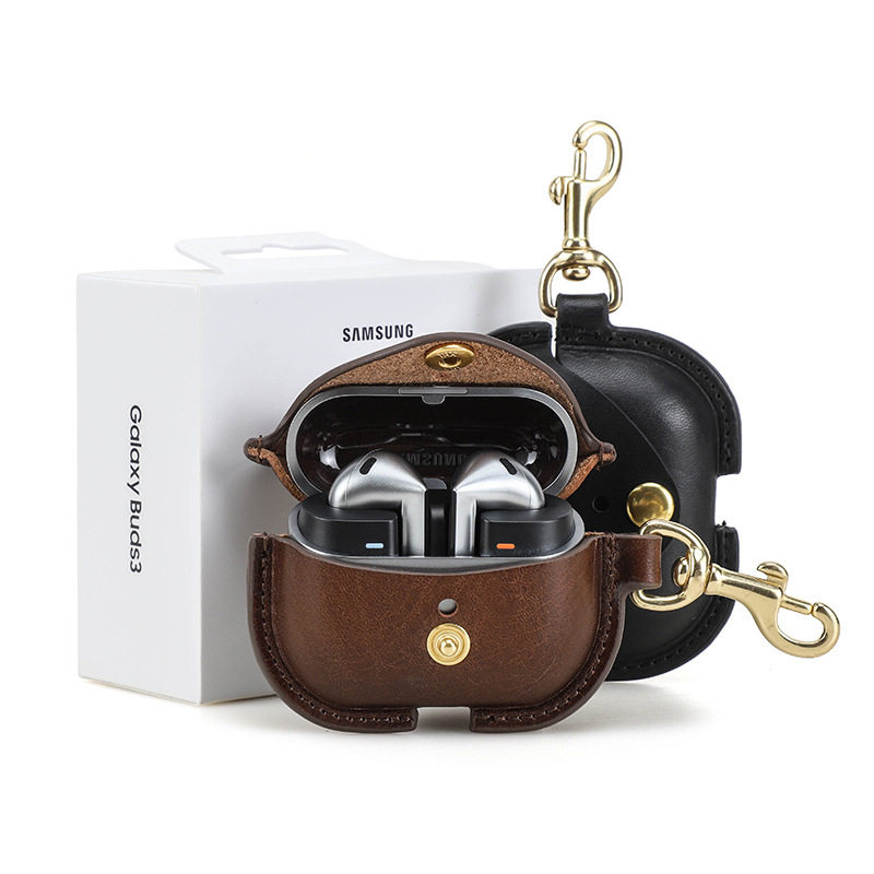 2025年新款适用于三星galaxy buds3耳机套树膏牛皮全包防摔蓝牙耳机保护套防摔方便携带真皮