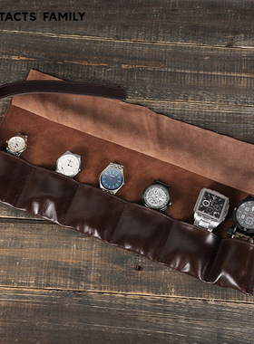 2022年新款油蜡皮手表盒多只装捆绑便捷式旅行手表收纳袋收纳包六只6块疯马皮真皮 收藏表软真皮绿色收纳包