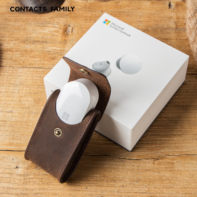 适用微软surface 耳机保护套新款 疯马皮无线蓝牙耳机皮套微软Surface Earbuds耳机保护套防摔保护壳真皮