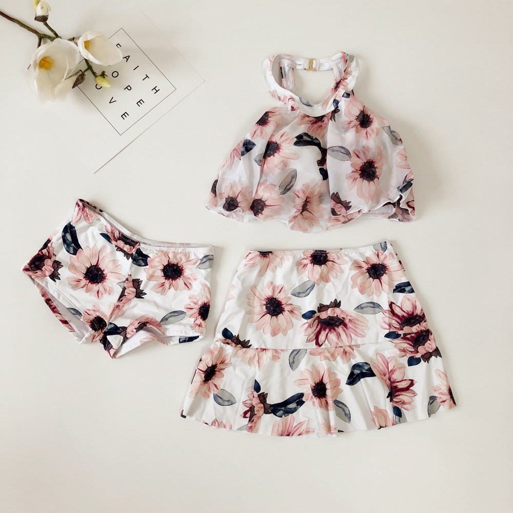 贝迪斯分体裙式三件套小香风清新平角底裤钢托显瘦保守温泉游泳衣