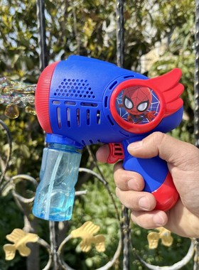 六一节男孩礼物蜘蛛侠蓝色电动全自动不漏水吹泡泡机玩具枪幼儿园