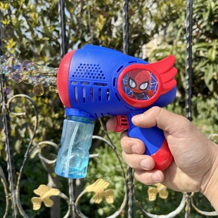 六一节男孩礼物蜘蛛侠蓝色电动全自动不漏水吹泡泡机玩具枪幼儿园