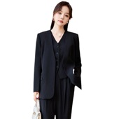 西装 A又飒休闲显瘦套装 马甲 气质干练又 长裤 白色职业三件套女