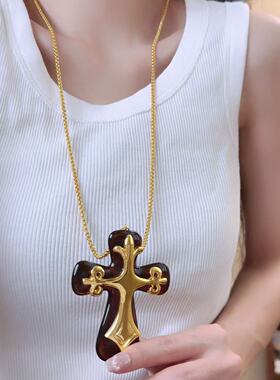 欧美风辣妹嘻哈十字架吊坠耳环项链复古轻奢高级时尚耳饰毛衣链潮