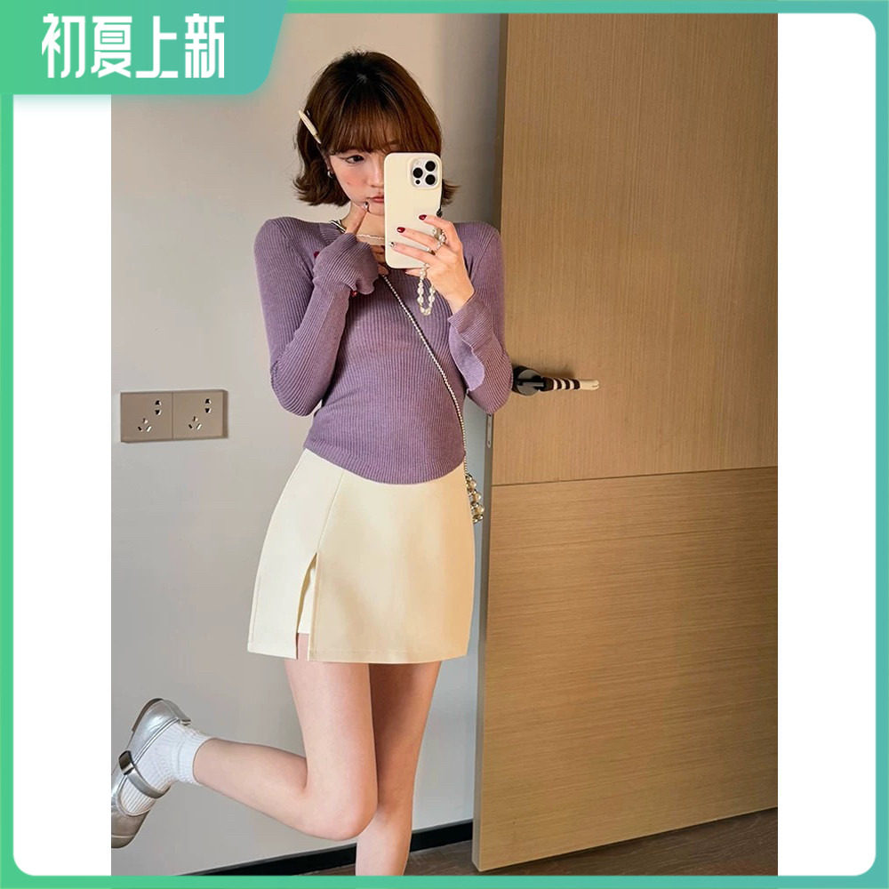女夏季高腰小个子显瘦半身裙xs辣妹a字西装裙裤黑色开叉包臀短裙
