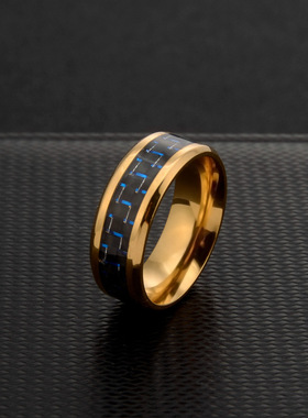 跨境电商货源 日韩碳纤维情侣戒指 钛钢蓝色简约潮男饰品指环配饰