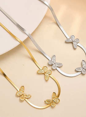 时尚简约公主风立体蝴蝶通体钛钢项链女小众高级感锁骨链颈链批发