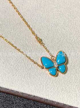 高版v金蓝色蝴蝶项链白贝母百搭气质感轻奢锁骨链项饰