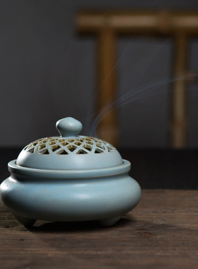 陶瓷檀香炉摆件倒流香薰炉家居饰品居室香插香道蚊香炉手工制作