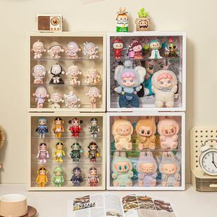 labubu展示盒挂墙拉布布搪胶公仔收纳盒棉花娃娃毛绒玩具透明娃柜
