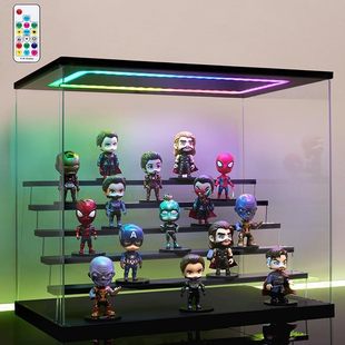 亚克力盲盒透明手办收纳展示架相框盒泡泡玛特led灯防尘公仔柜