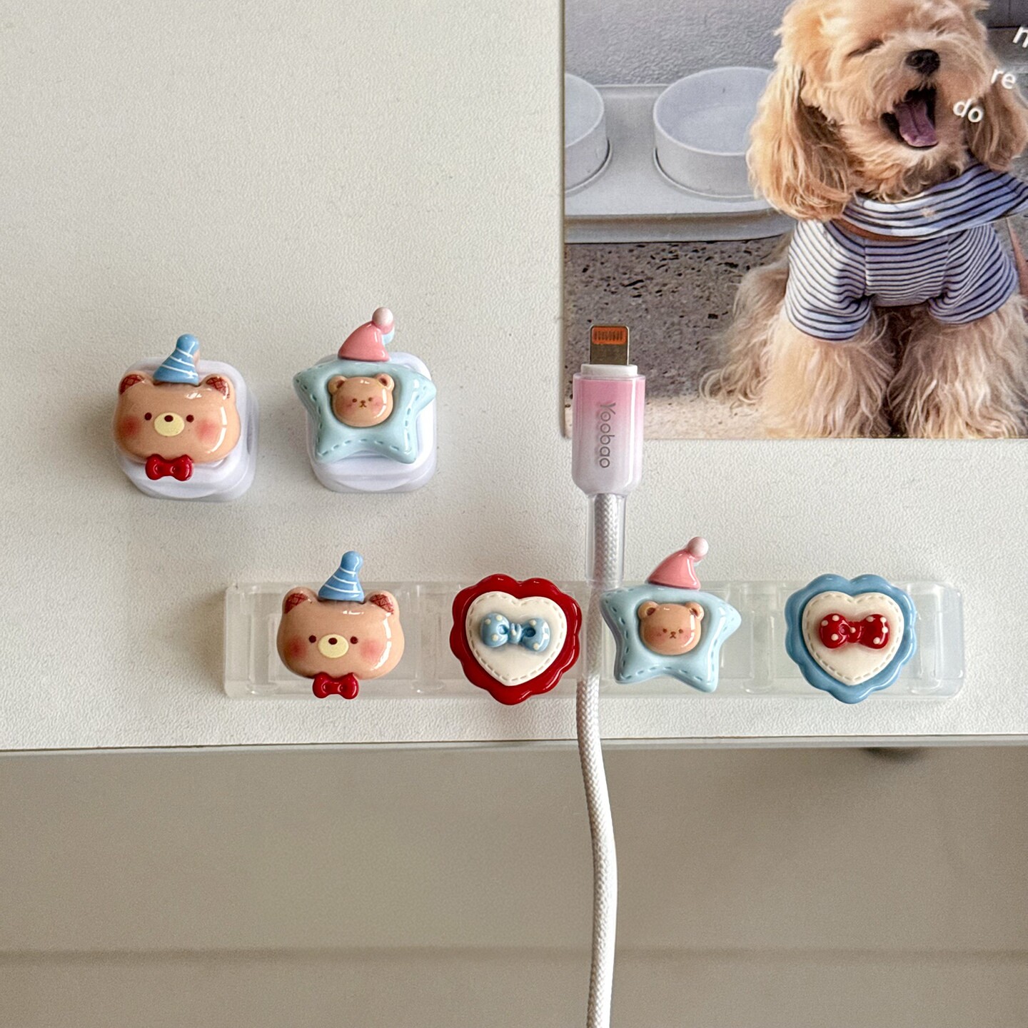 ins可爱小熊爱心固定理线器宿舍收纳桌面整理防缠绕耳机数据线扣