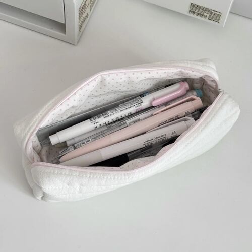 韩系少女心奶油波点笔袋简约纯色盐系学生高颜值文具收纳袋铅笔袋