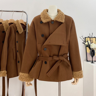 10.7新品 WESTAYONE毛领加厚毛呢大衣外套女士小个子高级+阔腿裤