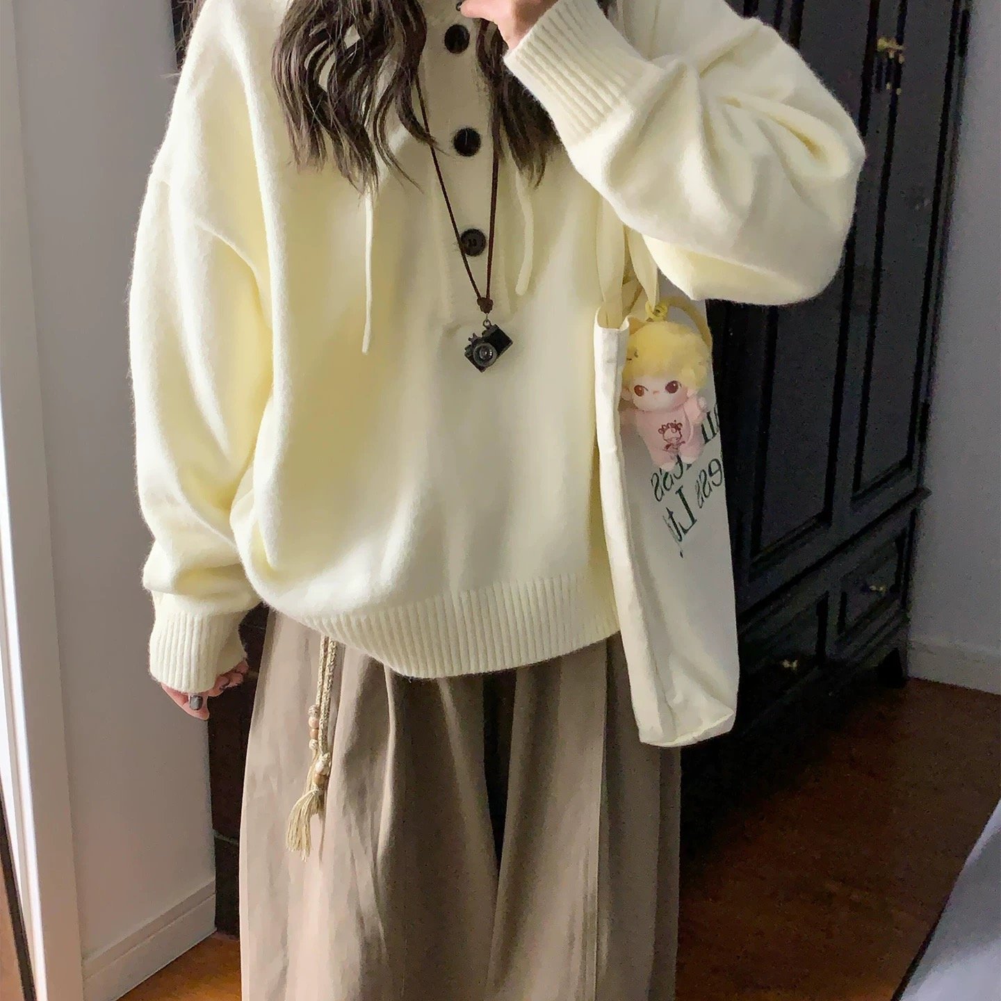 2025新款韩系软糯慵懒风连帽毛衣女秋冬小个子高级感宽松针织上衣