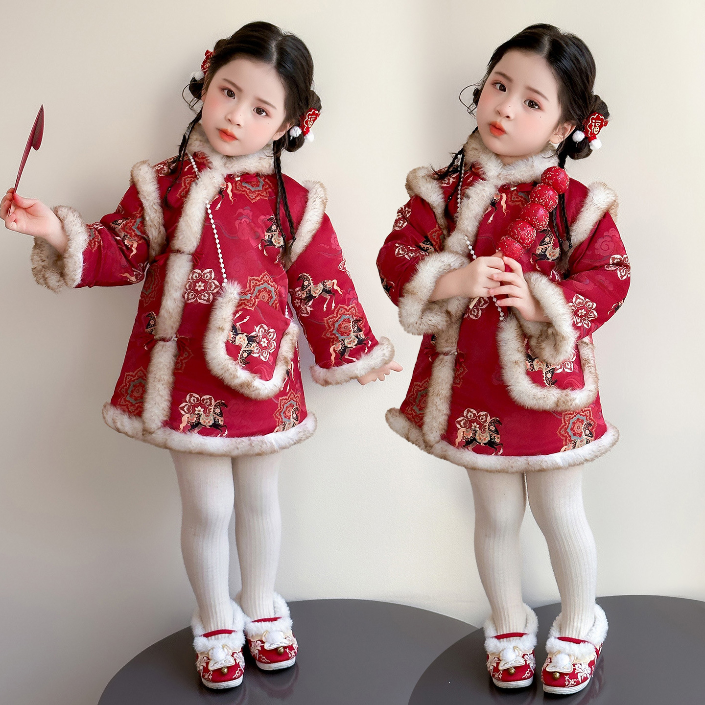 男女童冬装汉服新款儿童冬季中国风棉服套装女孩新中式唐装拜年服