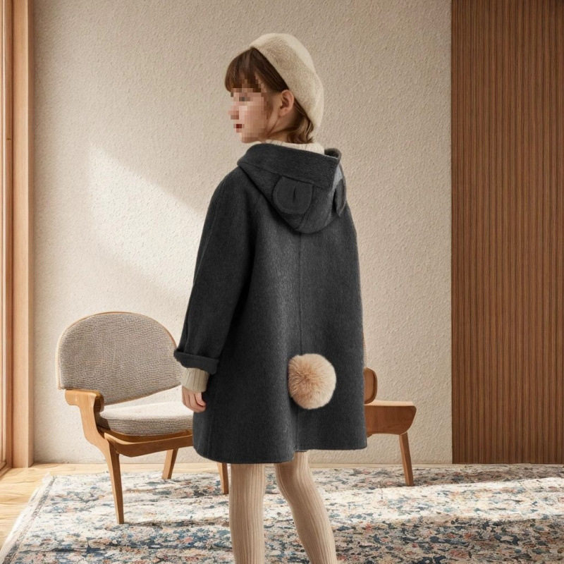 双面羊绒大衣女童毛呢外套2025男童全羊毛羊绒大衣米白色