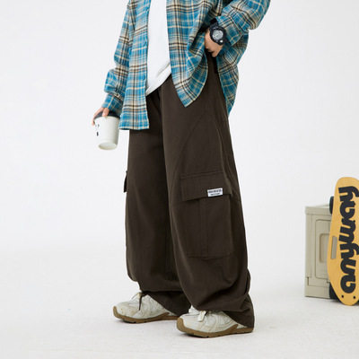 男童秋冬纯棉阔腿弯刀加绒工装裤2025新款青少年儿童加厚宽松裤子