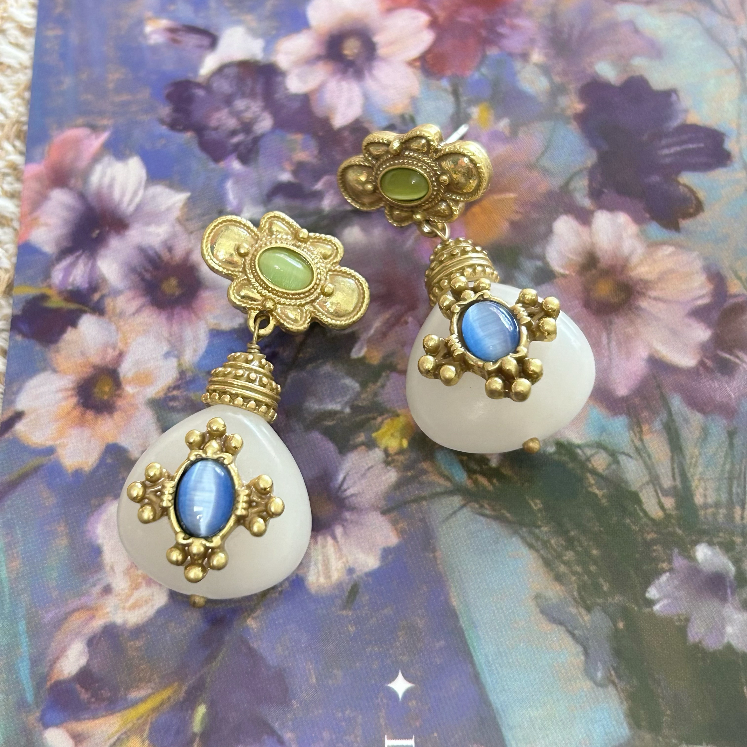 中古vintage高级感欧美风百搭复古做旧镶钻耳环小众设计感A074