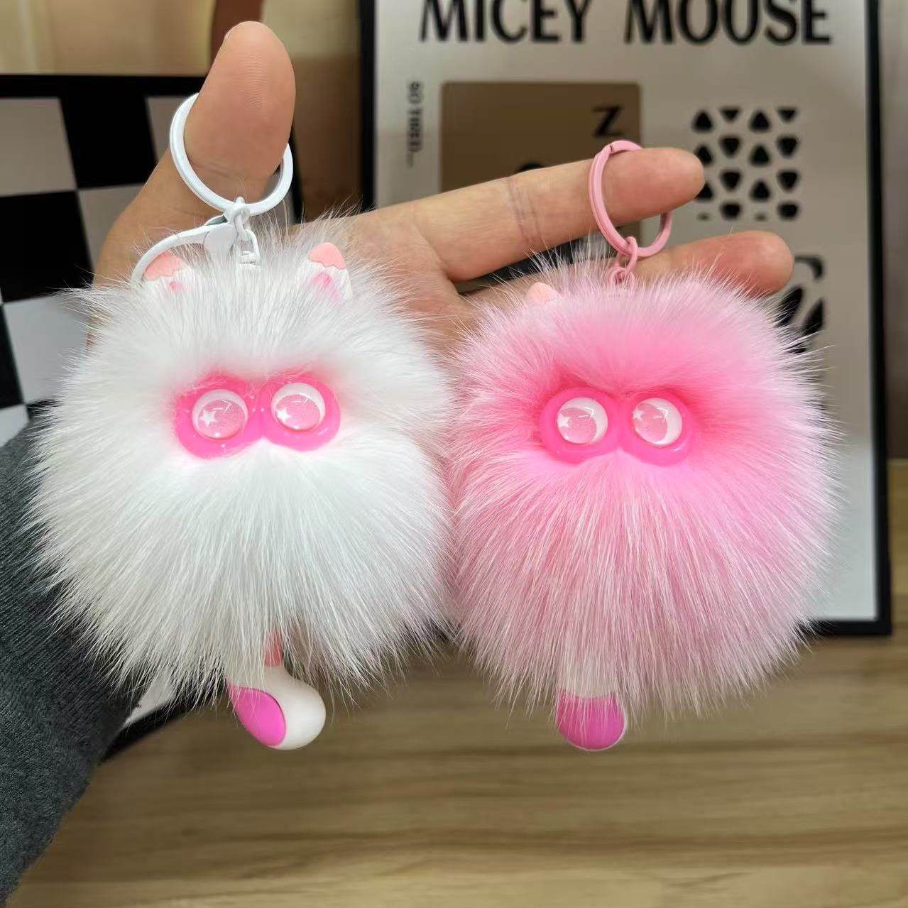 可爱真狐狸毛毛小猫咪汽车挂件
