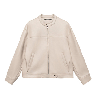 白色酷飒风简约时尚 休闲百搭立领皮机车夹克 感外套女2026春秋新款