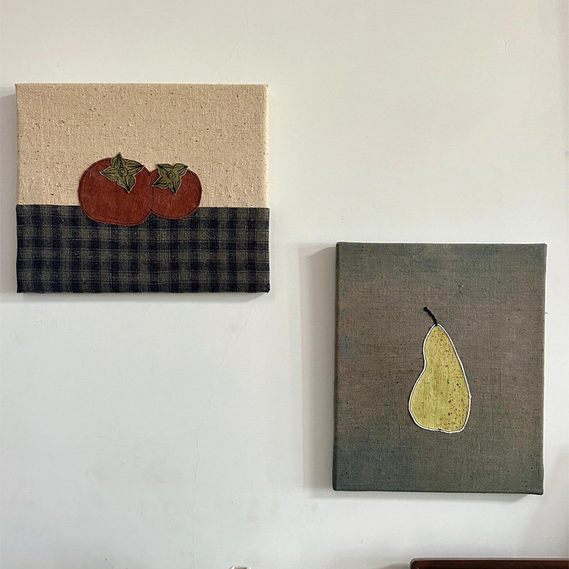 好柿成双》布艺拼贴感客厅装饰画简约ins风小众艺术玄关组合挂画
