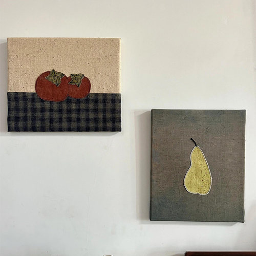 好柿成双》布艺拼贴感客厅装饰画简约ins风小众艺术玄关组合挂画