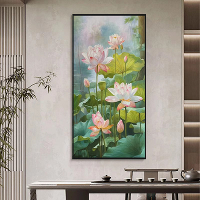 好运莲莲荷塘月色新中式荷花客厅沙发背景墙装饰画玄关餐厅挂画