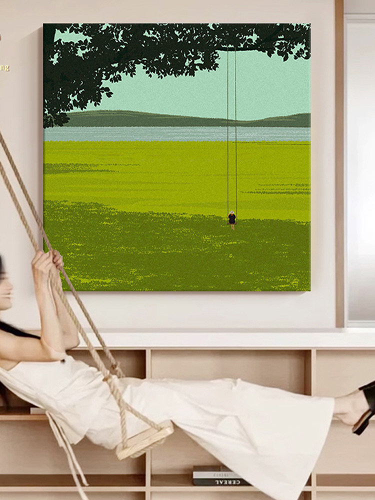 《绿野》北欧现代客厅装饰画玄关简约治愈风景中古绿色轻奢挂画
