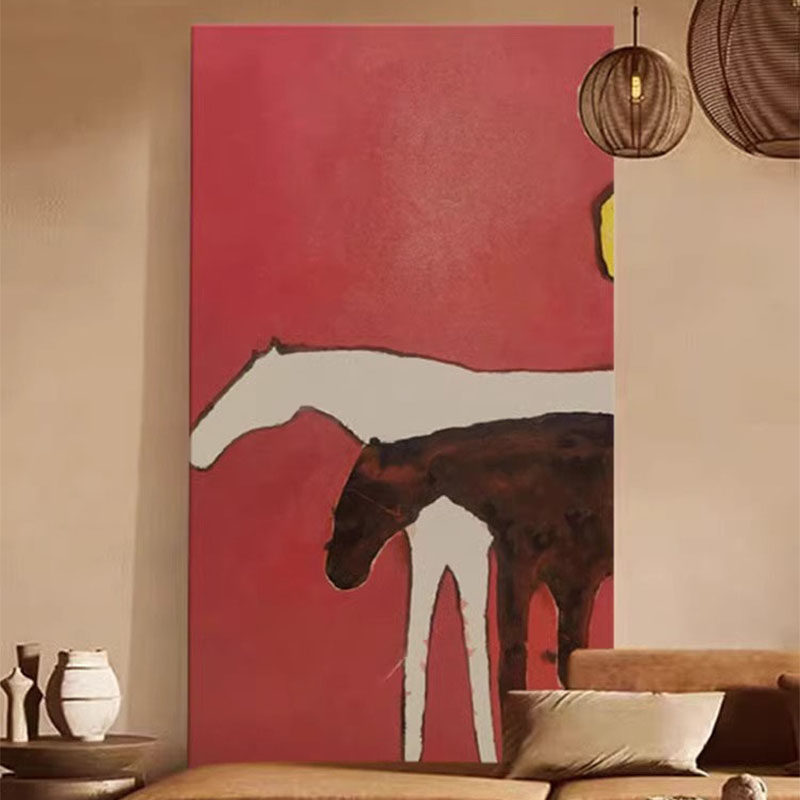 法式抽象黑白骏马客厅软装饰画毕加索艺术画装置玄关造景落地摆件