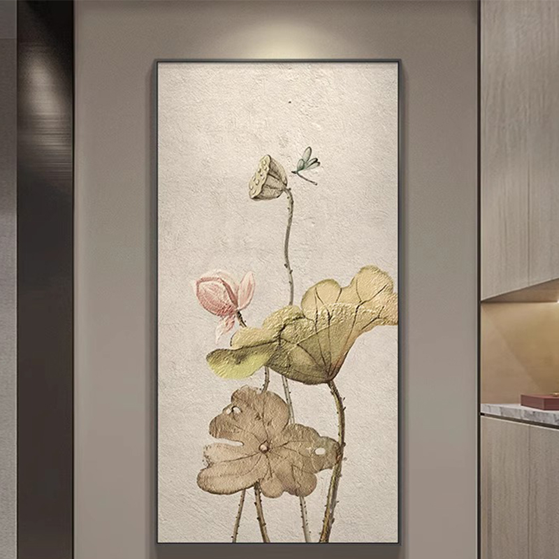 现代简约荷花新中式入户走廊过道玄关餐厅客厅装饰画茶室禅意挂画图片