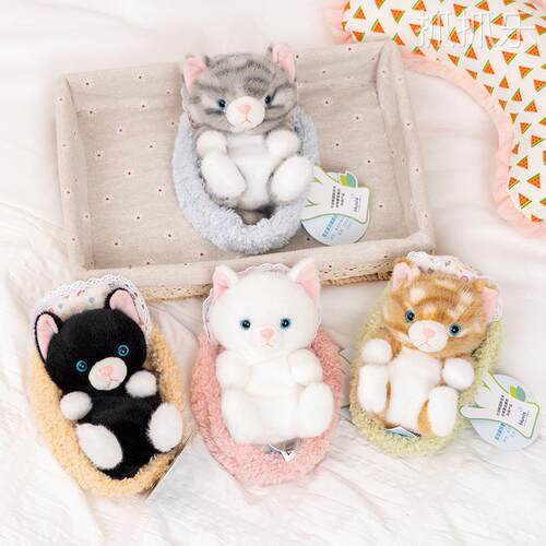 价赛特嘟嘟篮子小猫毛绒玩具桌伴摆件仿真猫咪公仔创意礼物儿童玩