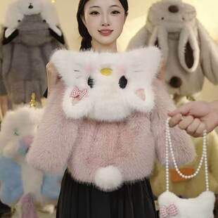 欧洲站女童秋冬外套2025新款儿童洋气时髦女宝冬季可爱猫咪毛毛衣