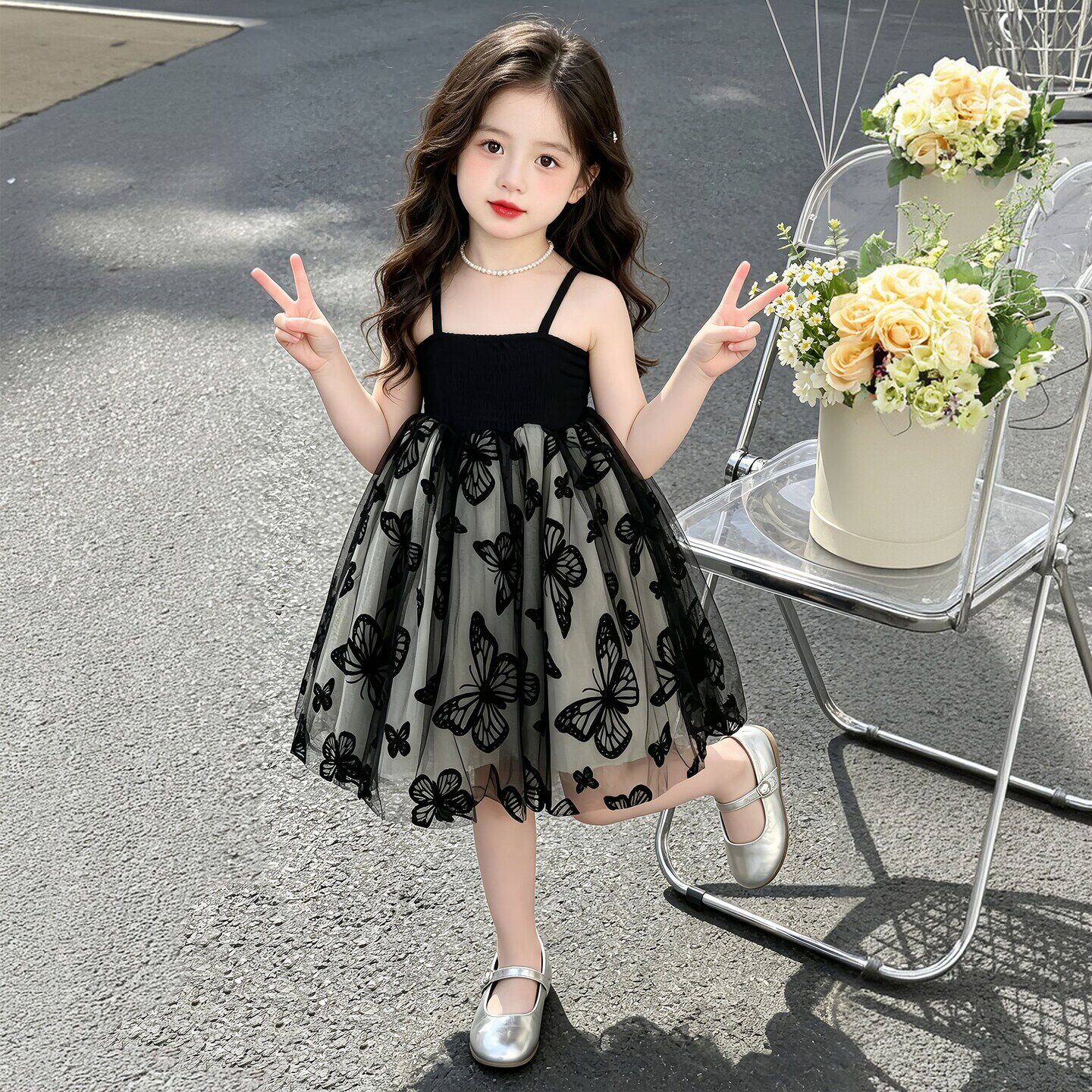 欧洲站女童夏季蝴蝶印花