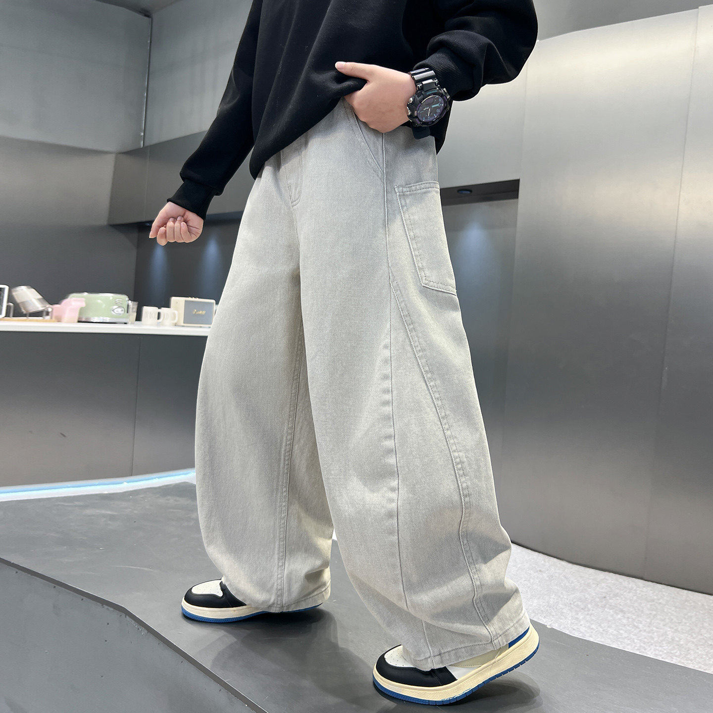 欧洲站男童加绒裤子秋冬款2025新款儿童装冬季一体绒加厚直筒牛仔