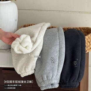 欧洲站一条过冬儿童加厚卫裤冬季宝宝羊驼绒裤子男童女童加绒保暖