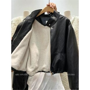 欧洲站黑色皮衣外套女秋冬2025新款小个子高级感机车服加绒加厚短